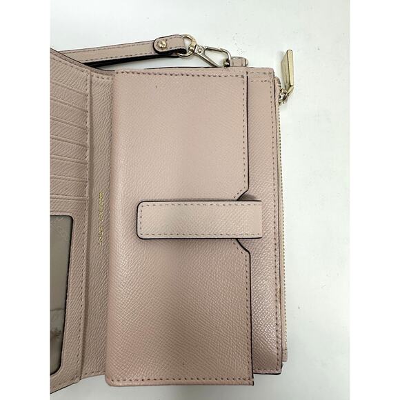 Michael Kors Jet Set Travel Double Zip Wristlet Pink Gold Bi Fold Wallet MK Logo - Picture 4 of 9